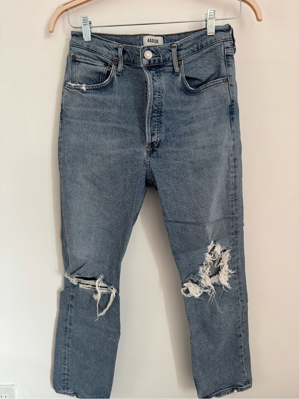 Agolde Slim Distressed Light Blue Jeans